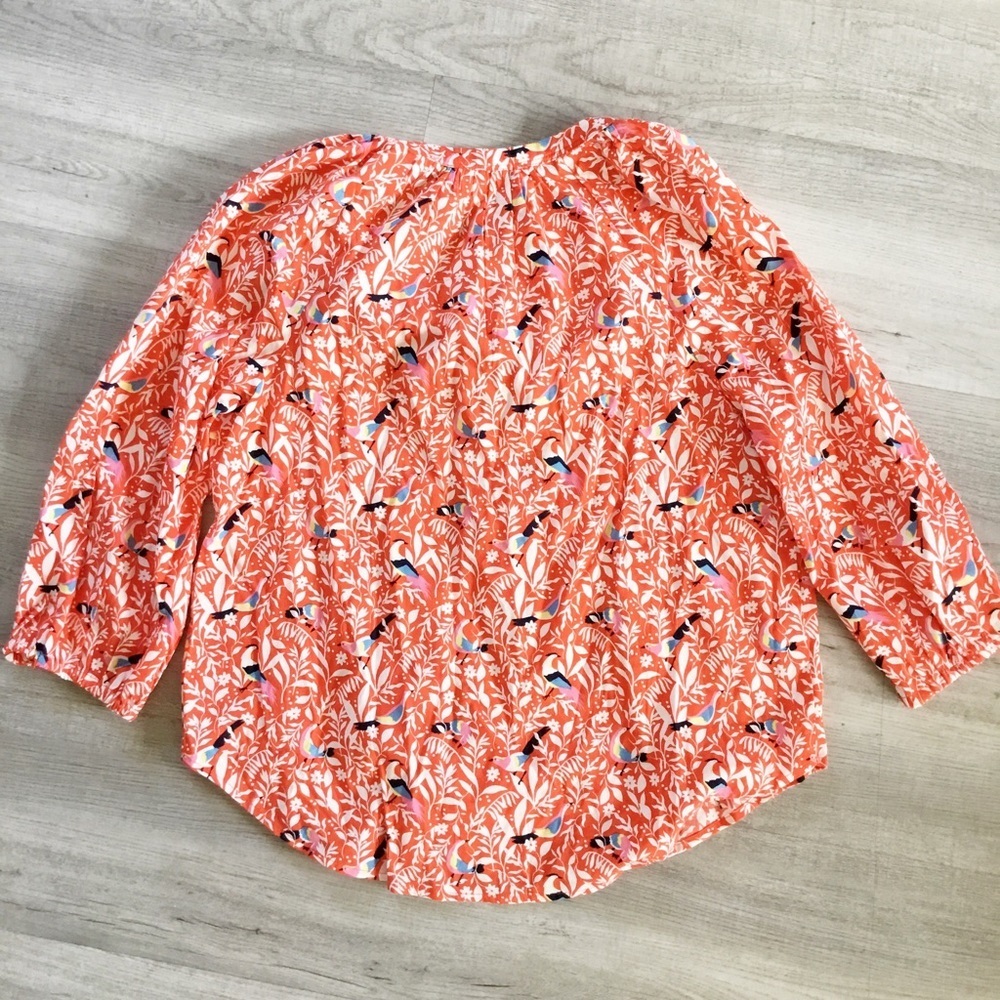 LOFT Bird Henley Blouse Size M Top 3/4 Sleeves Button Front - Picture 4 of 4